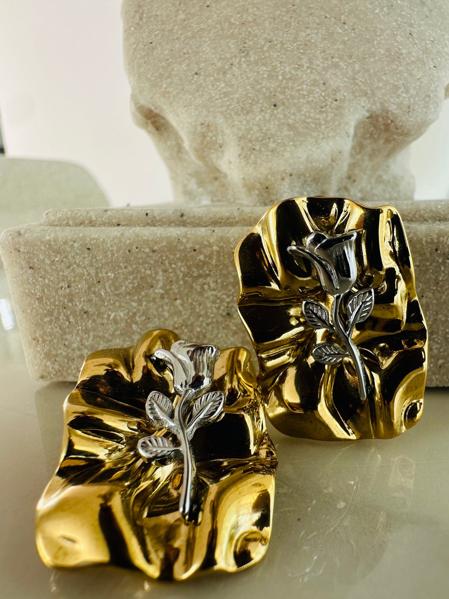 Vintage two tone rose earrings