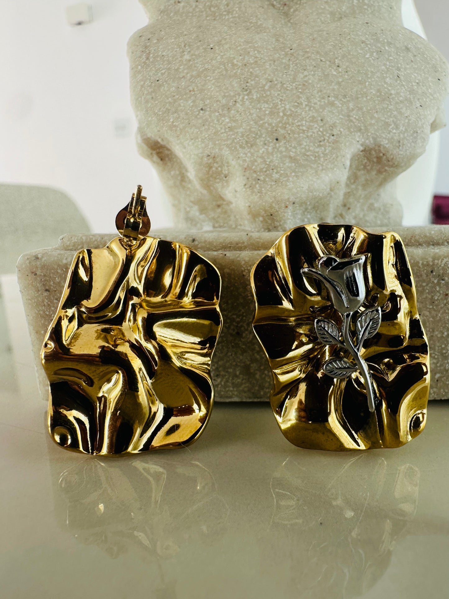 Vintage two tone rose earrings