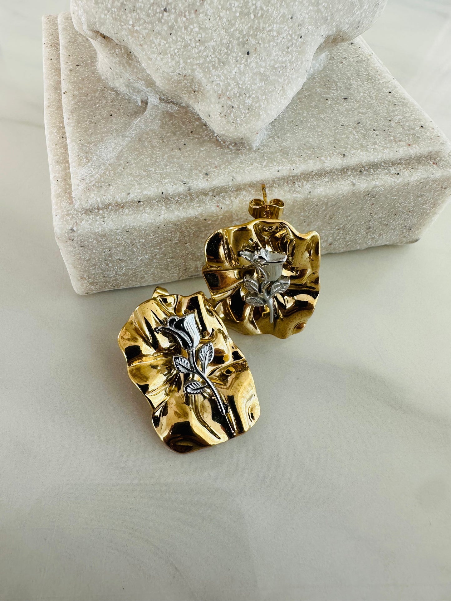 Vintage two tone rose earrings