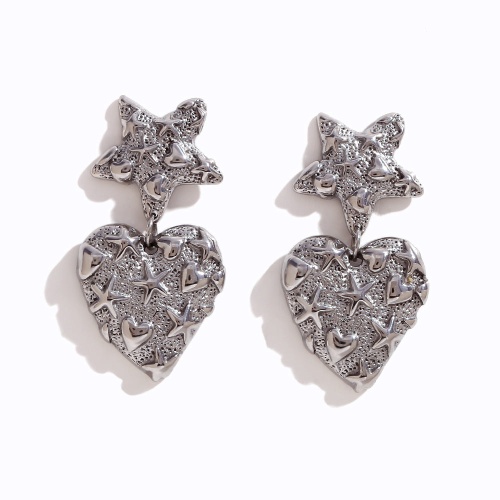 Star heart lava stainless steal earrings