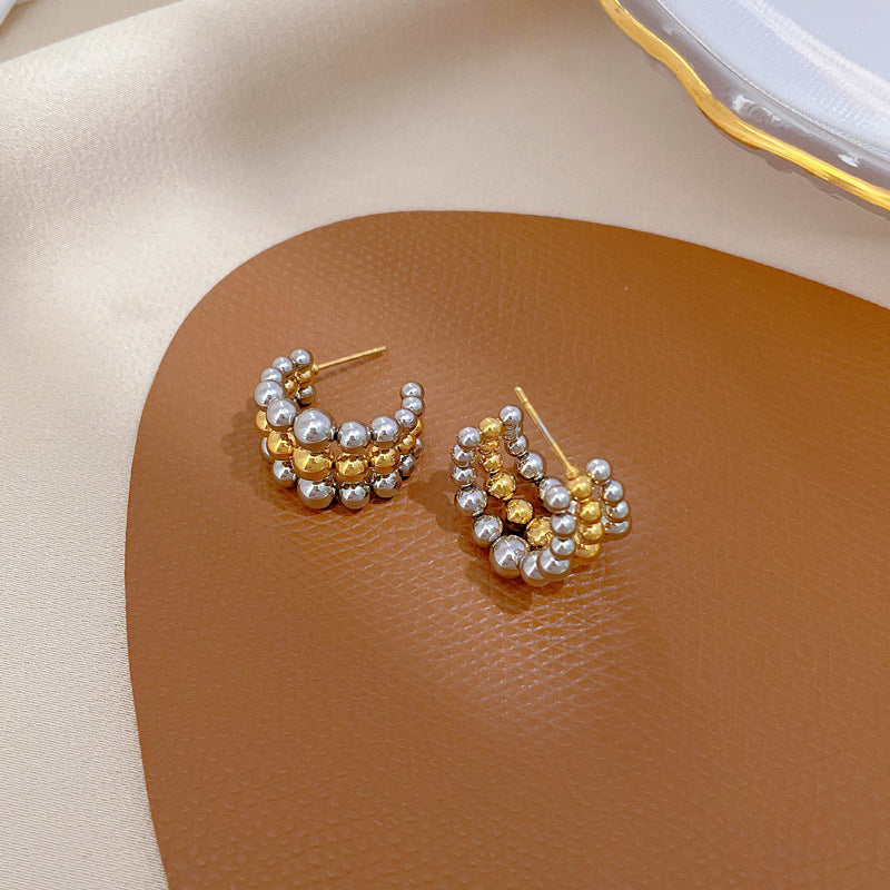 Everyday two tone beaded small hoops earrings