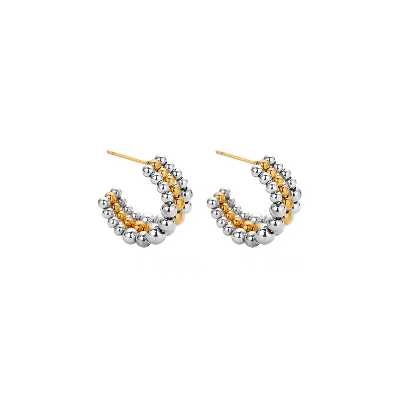 Everyday two tone beaded small hoops earrings
