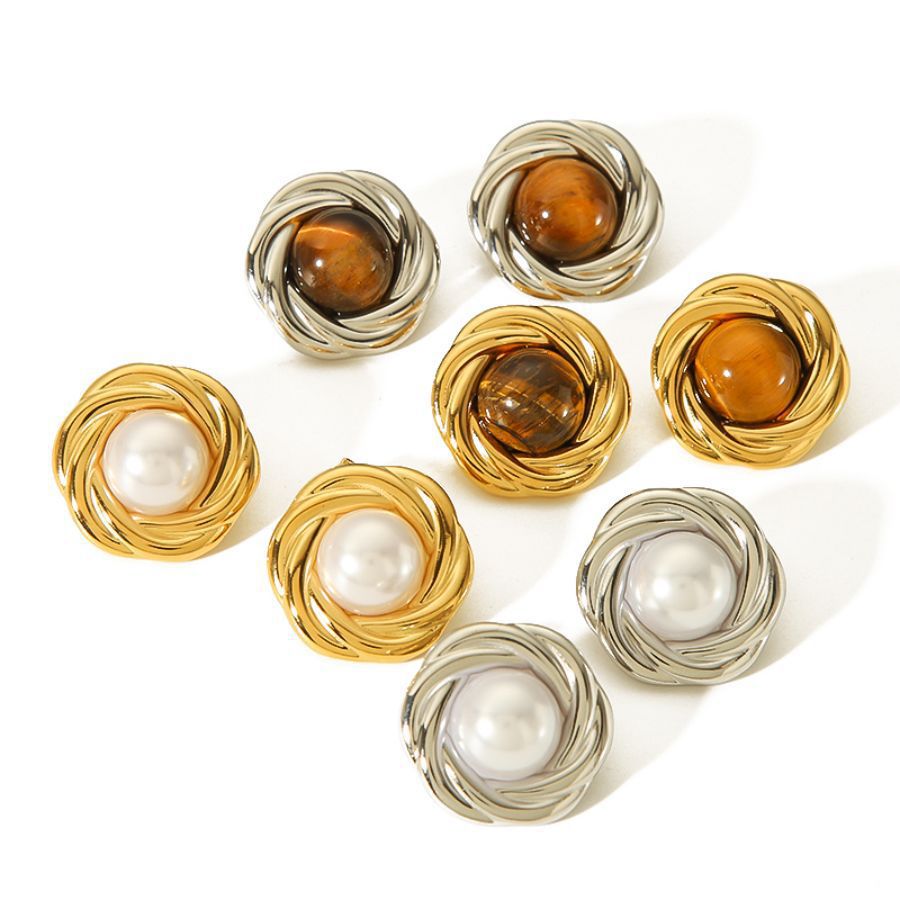 Pearl button gold earrings