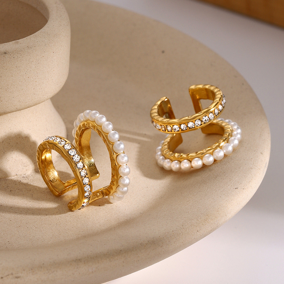 Two layer pearl ear cuff