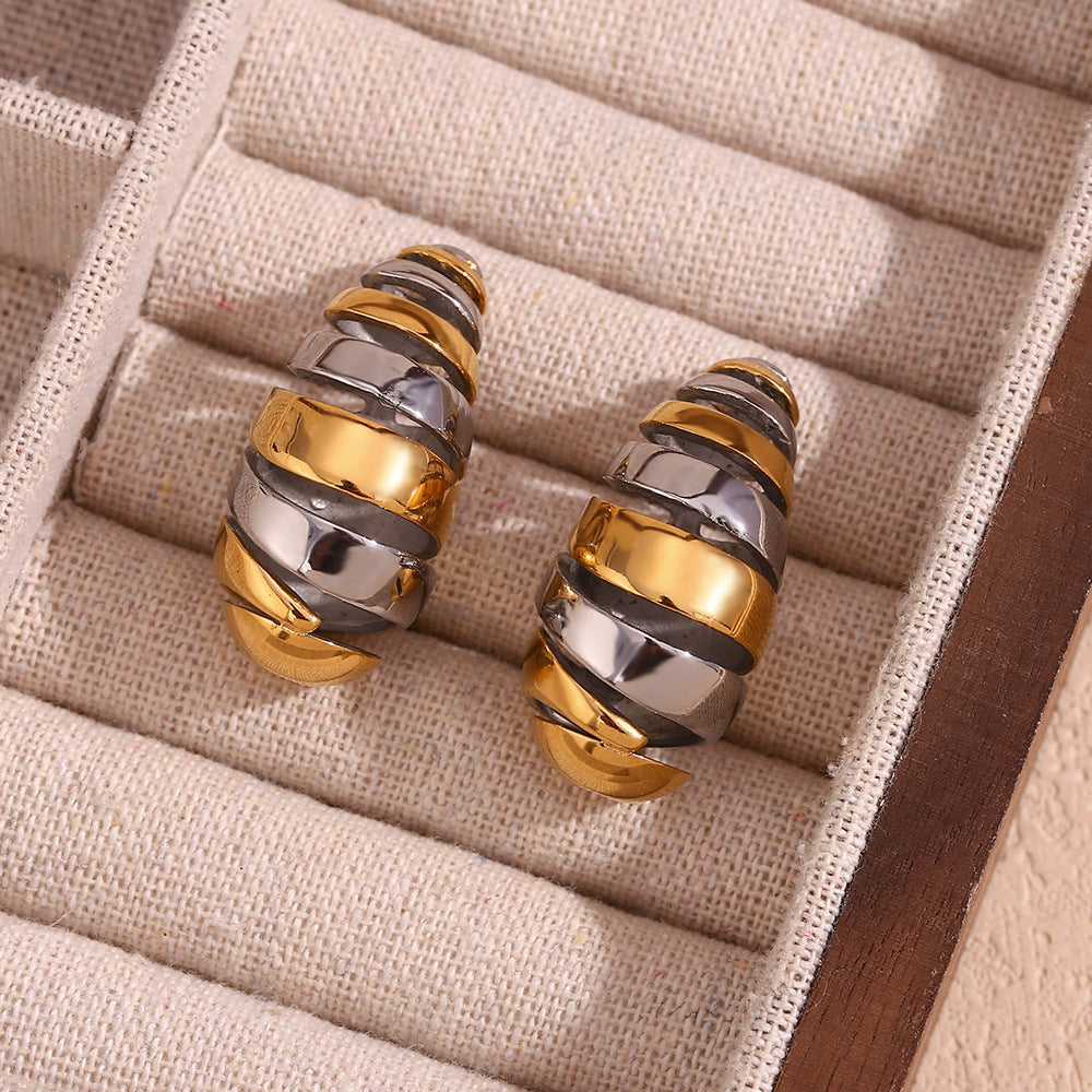 Spiral two tone water drop earrings