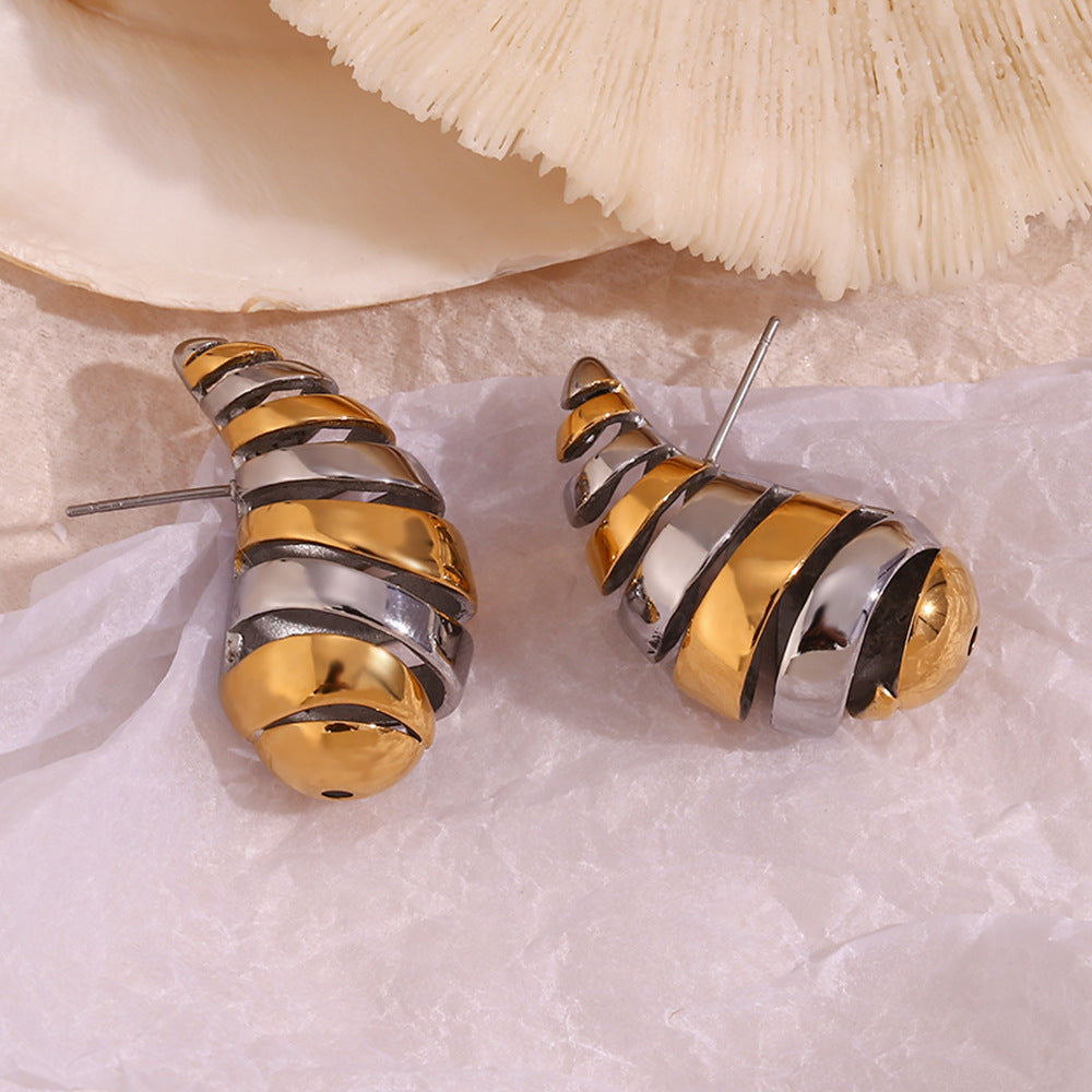 Spiral two tone water drop earrings