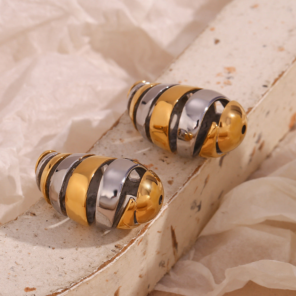 Spiral two tone water drop earrings