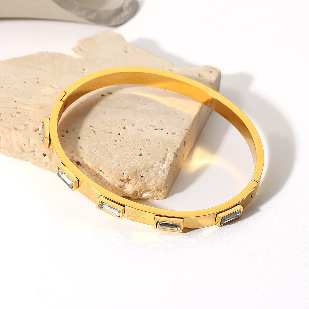 Diamond square stainless steel bangle