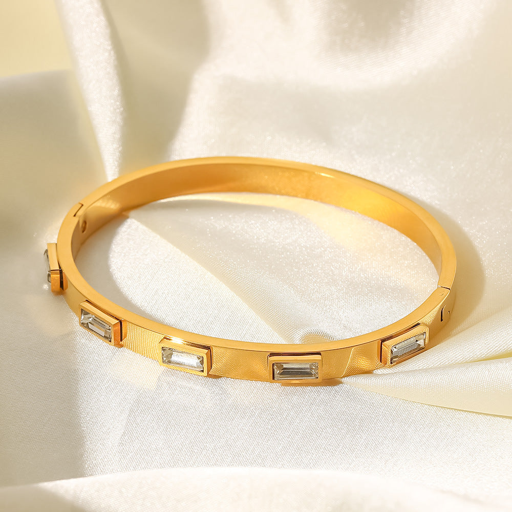 Diamond square stainless steel bangle
