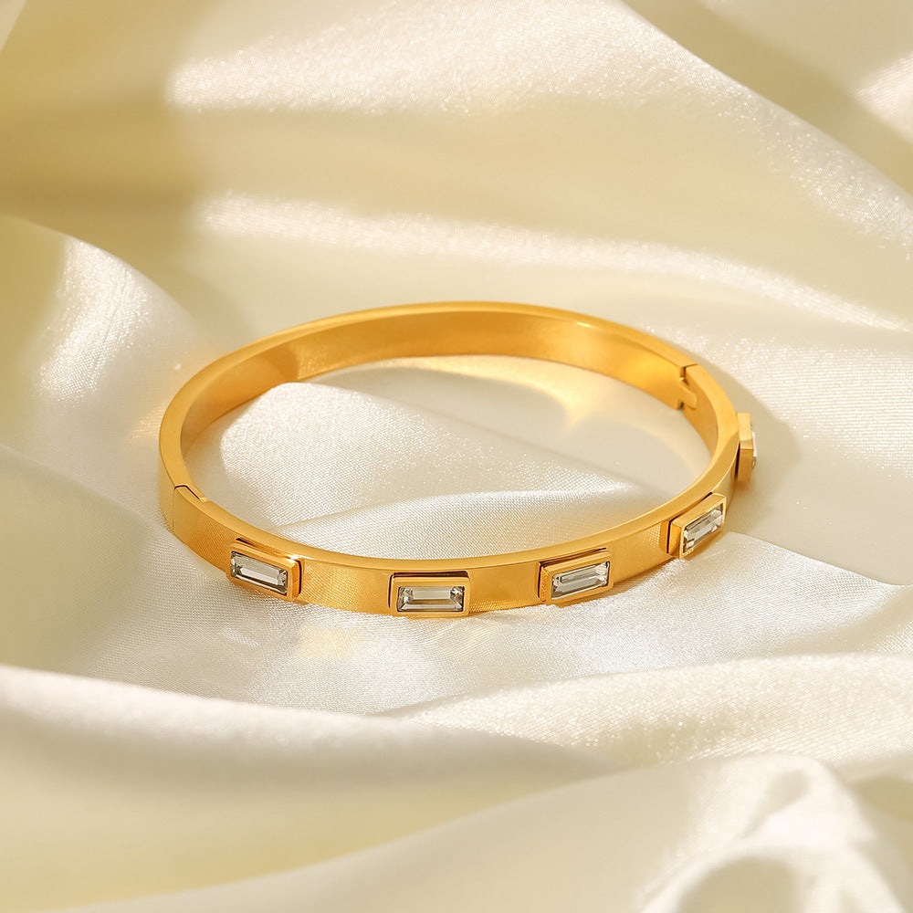 Diamond square stainless steel bangle