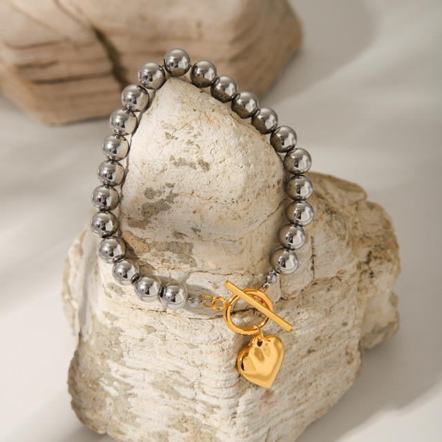 Mix bead heart bracelet