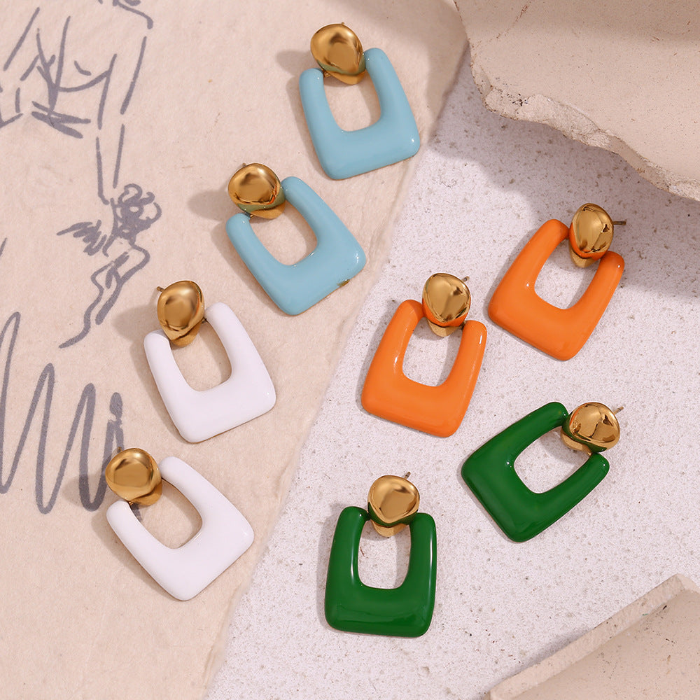 Gold color enamel stainless steal Earrings