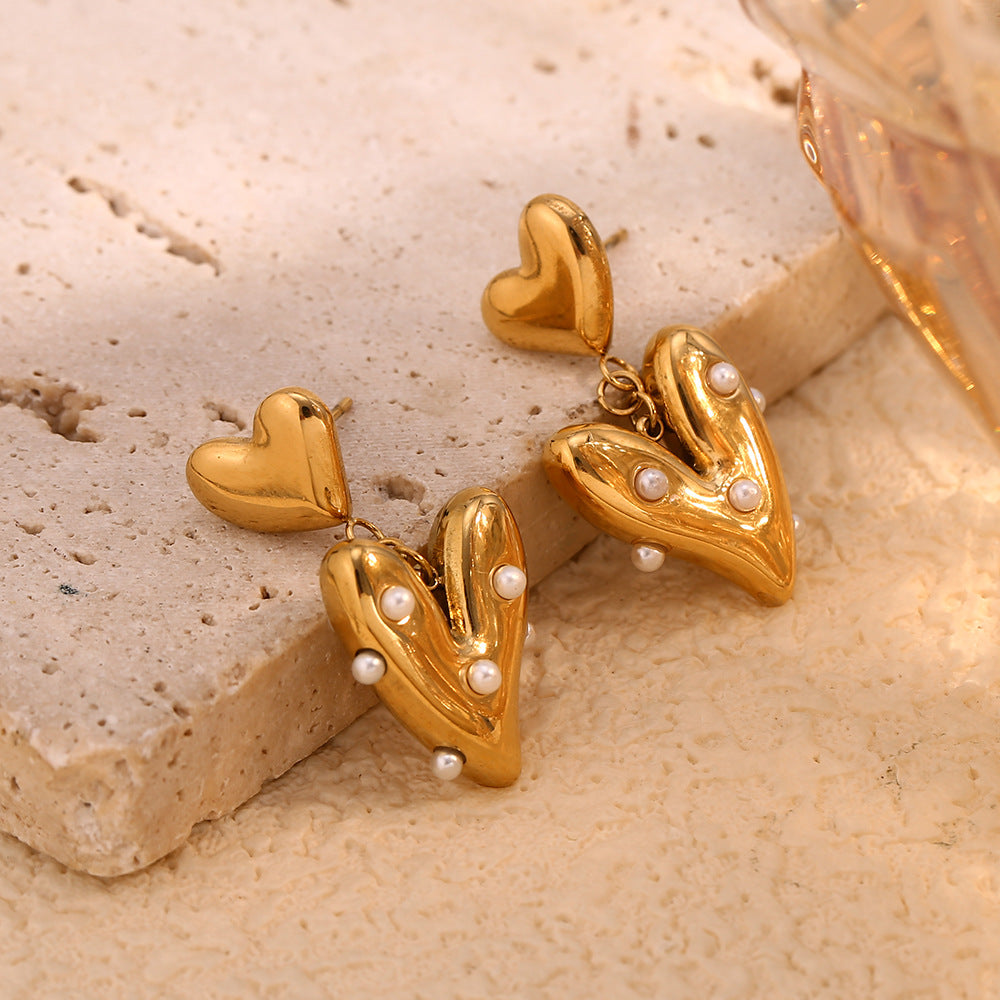 Cute Beaded pearl heart earrings