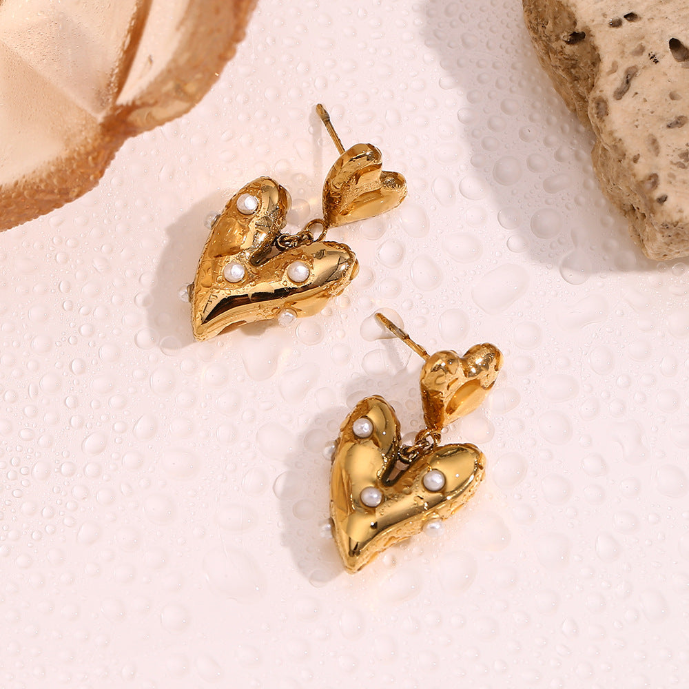 Cute Beaded pearl heart earrings