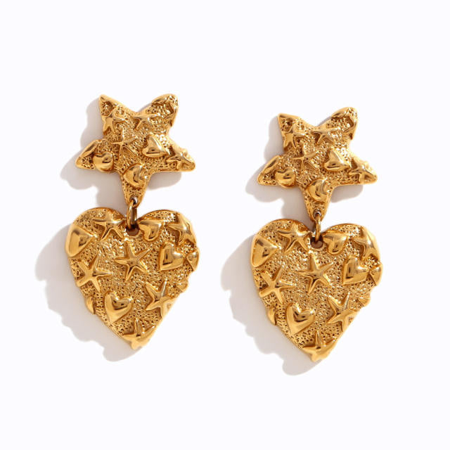 Star heart lava stainless steal earrings