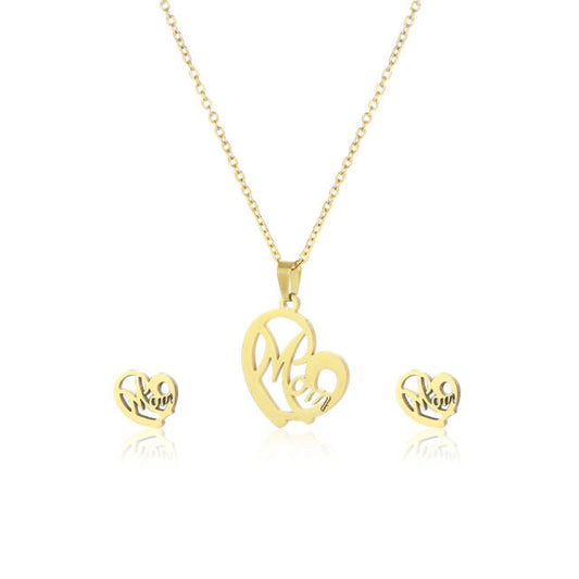 Mom heart stainless steal gold Set