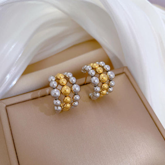 Everyday two tone beaded small hoops earrings