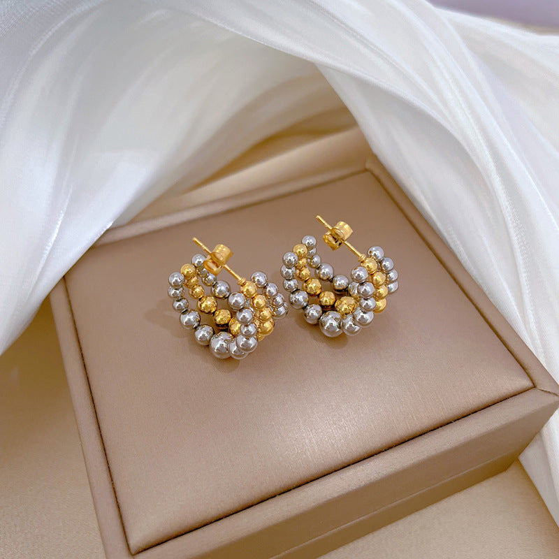Everyday two tone beaded small hoops earrings