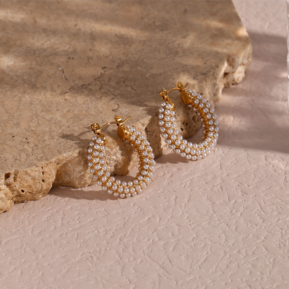 Pearl bead stainless steel hoop