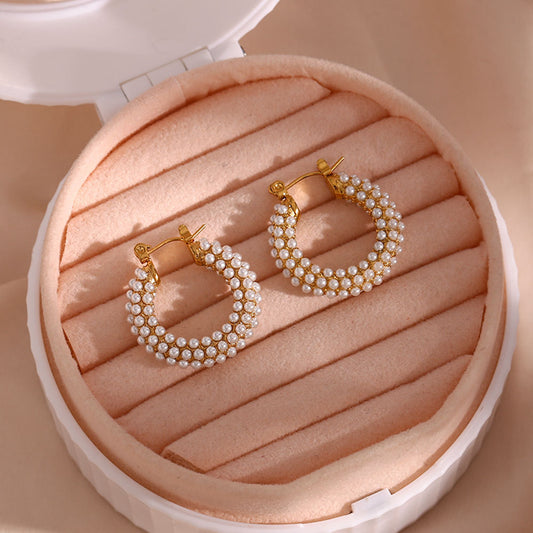 Pearl bead stainless steel hoop