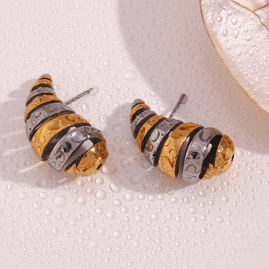 Spiral two tone water drop earrings