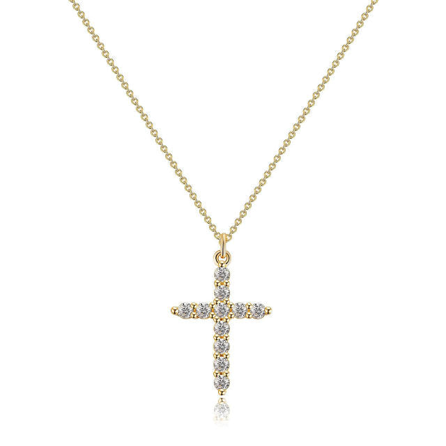 Diamond Cross silver stainless steal pendant necklace