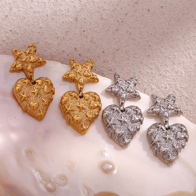 Star heart lava stainless steal earrings