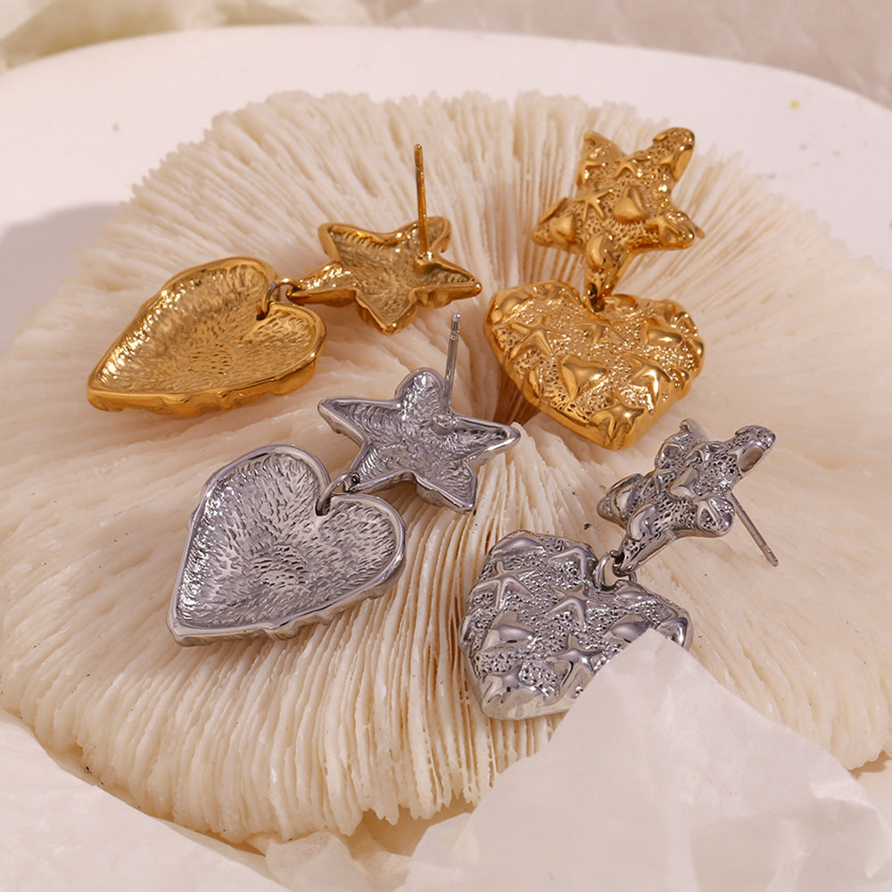 Star heart lava stainless steal earrings