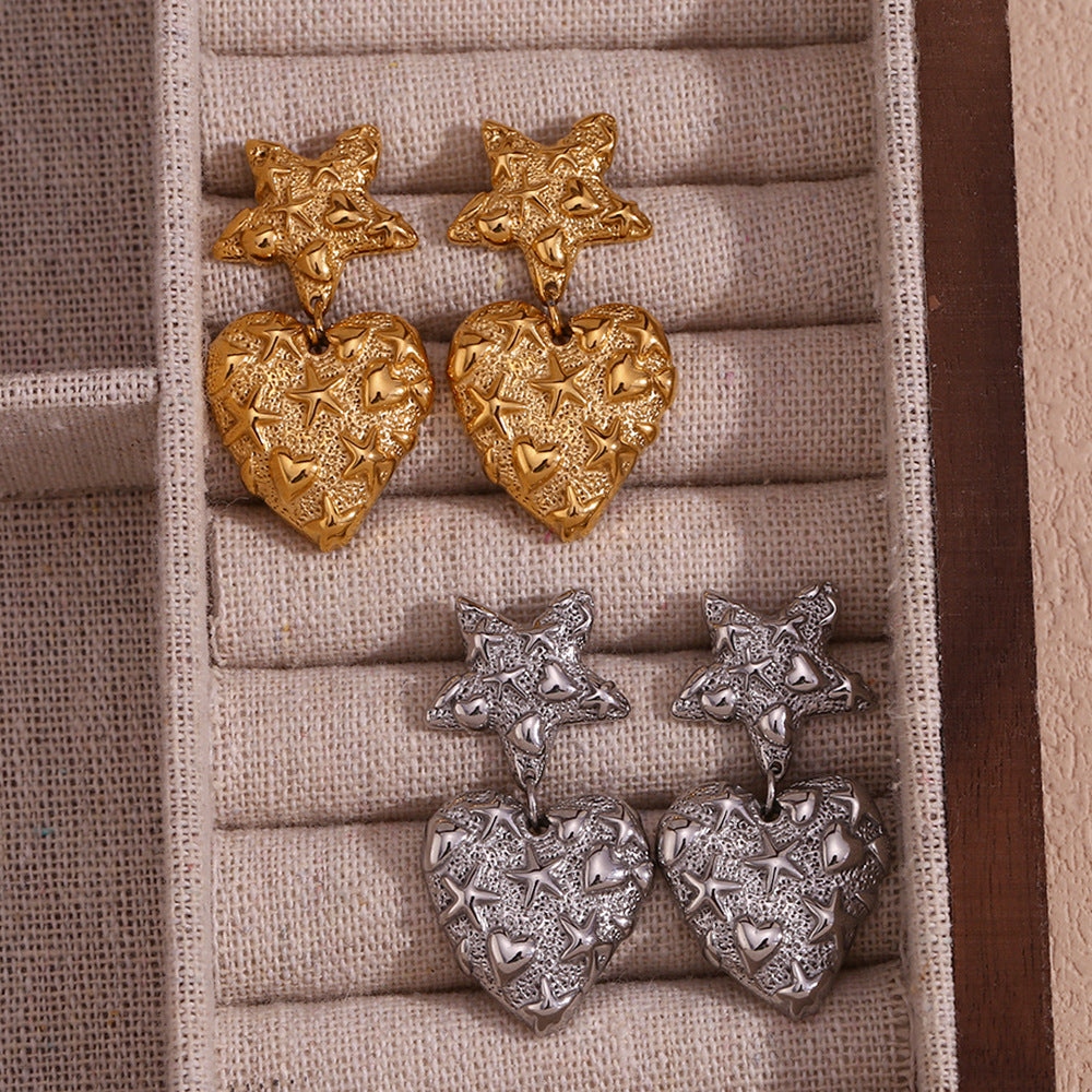 Star heart lava stainless steal earrings