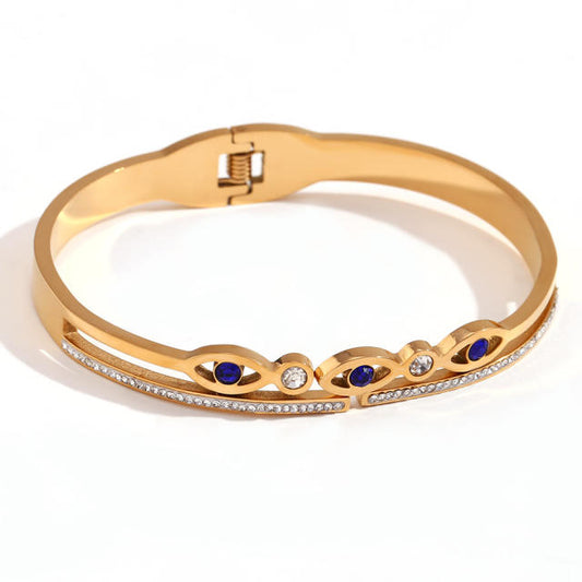 Blue diamond gold stainless steal bangle