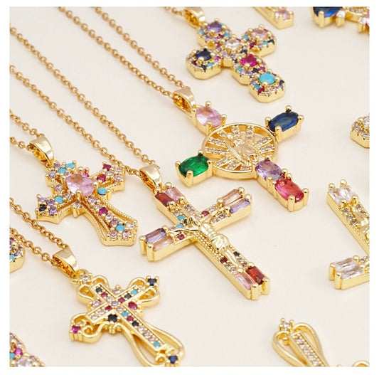 Delicate rainbow cross necklace