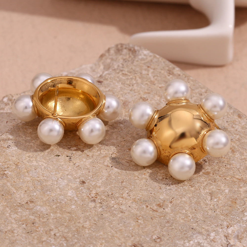 Pearl beaded ball earrings