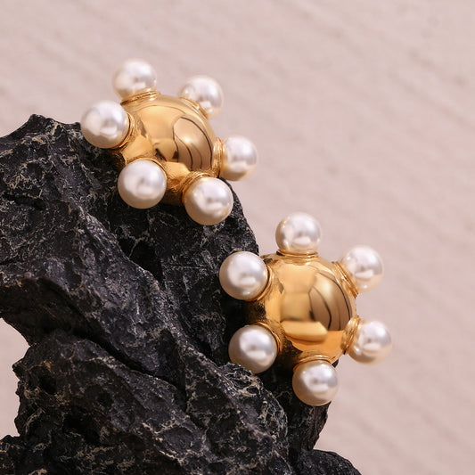 Pearl beaded ball earrings
