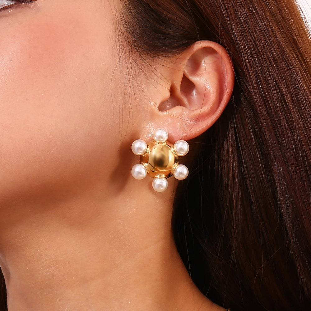 Pearl beaded ball earrings
