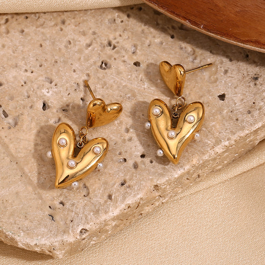 Cute Beaded pearl  heart earrings