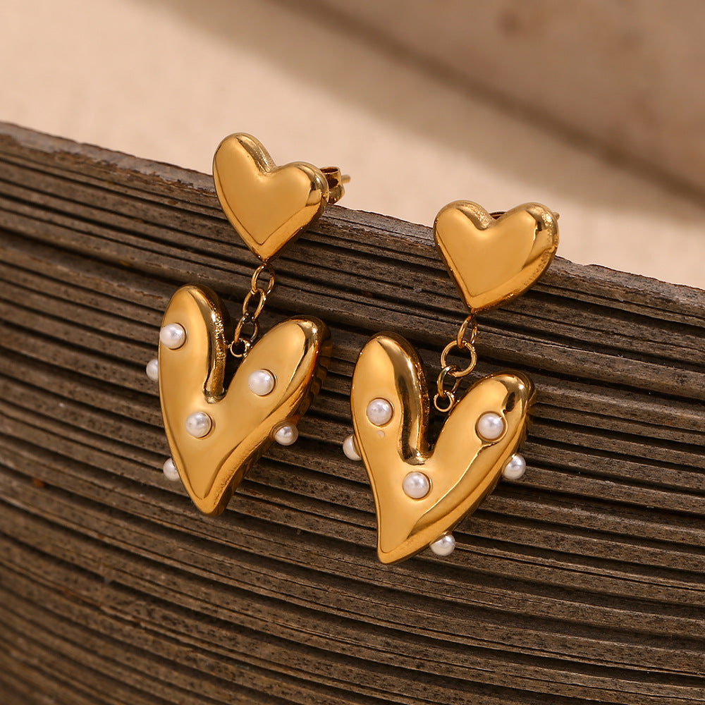 Cute Beaded pearl  heart earrings